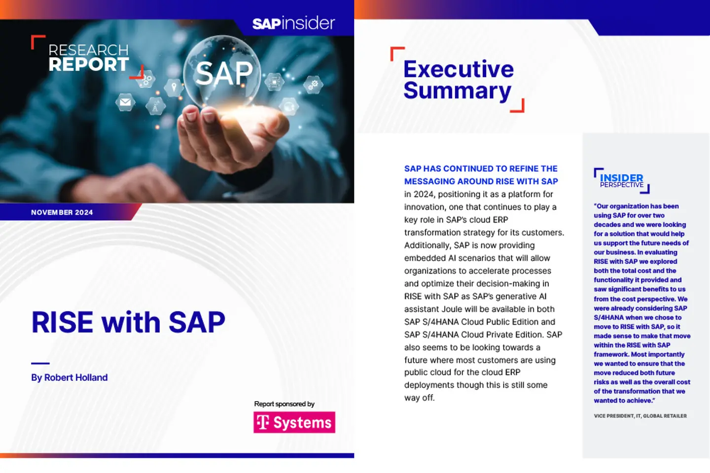 Captura de pantalla de la portada y la página siguiente del informe de tendencias: RISE with SAP - Informe de referencia