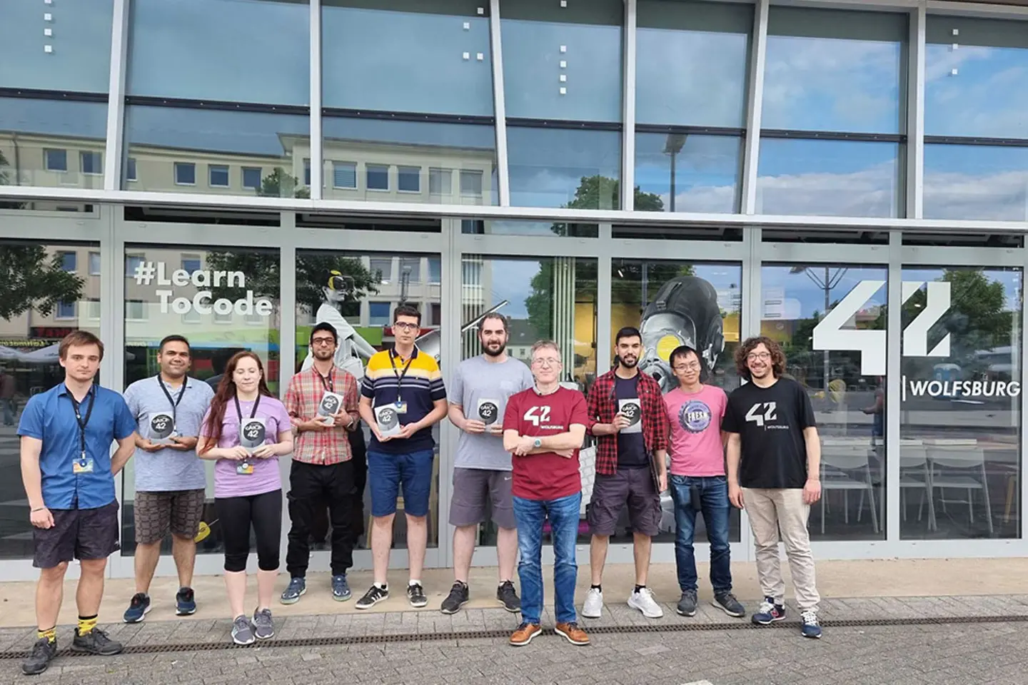 People standing in front of a building