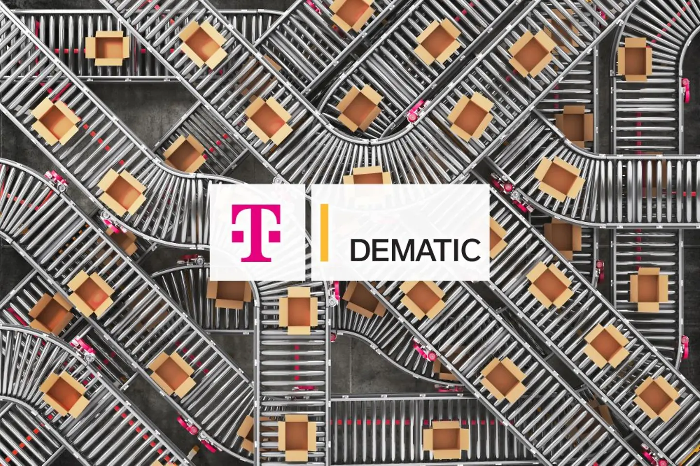 Labyrinth aus Fliessbändern mit Paketen, T-Systems, Dematic