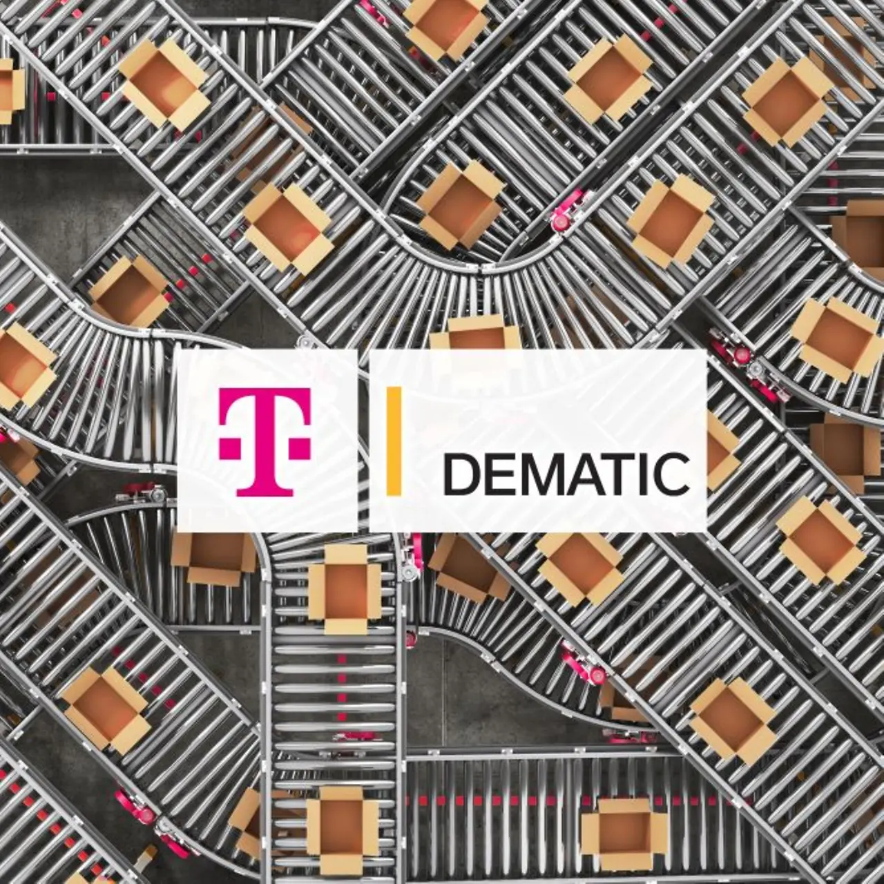 Labyrinth aus Fliessbändern mit Paketen, T-Systems, Dematic