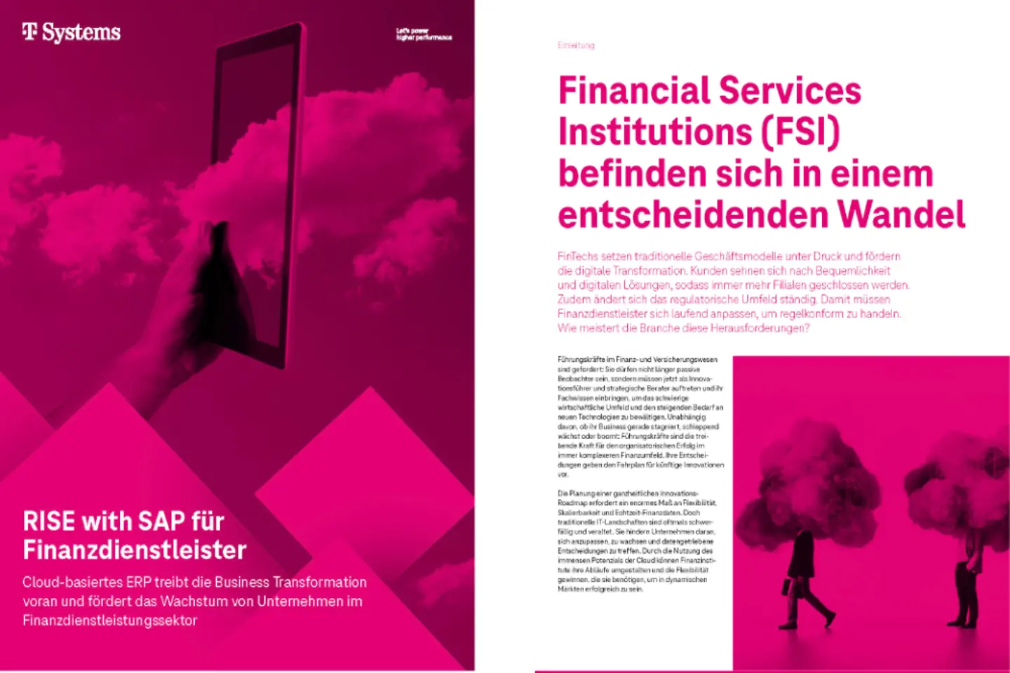 Screenshot vom Cover und von der nächsten Seite des Whitepapers: RISE with SAP für das Finanzwesen