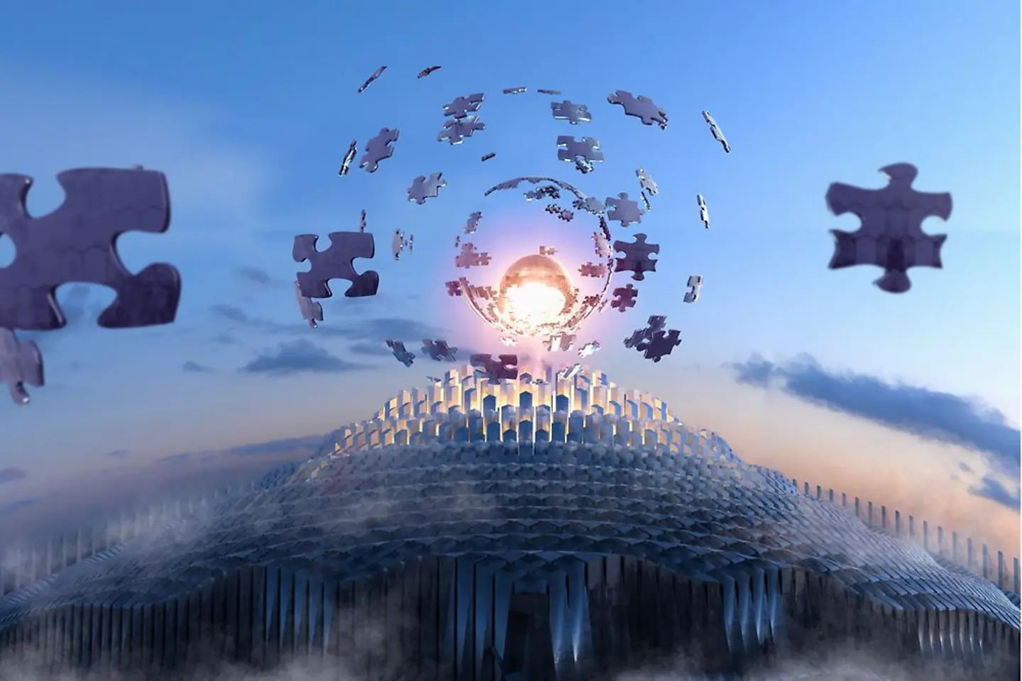 Puzzlegrafik auf Globus