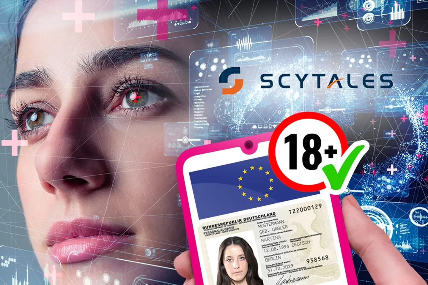 Digitale ID-kaart op mobiele telefoon met 18+ tekens