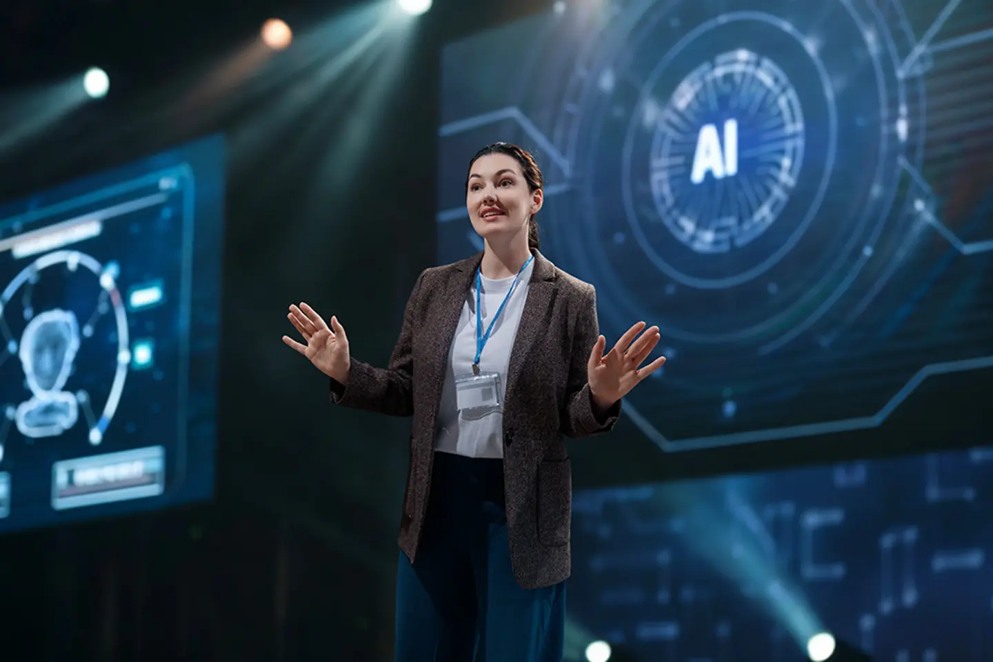 woman is speaking about technologies