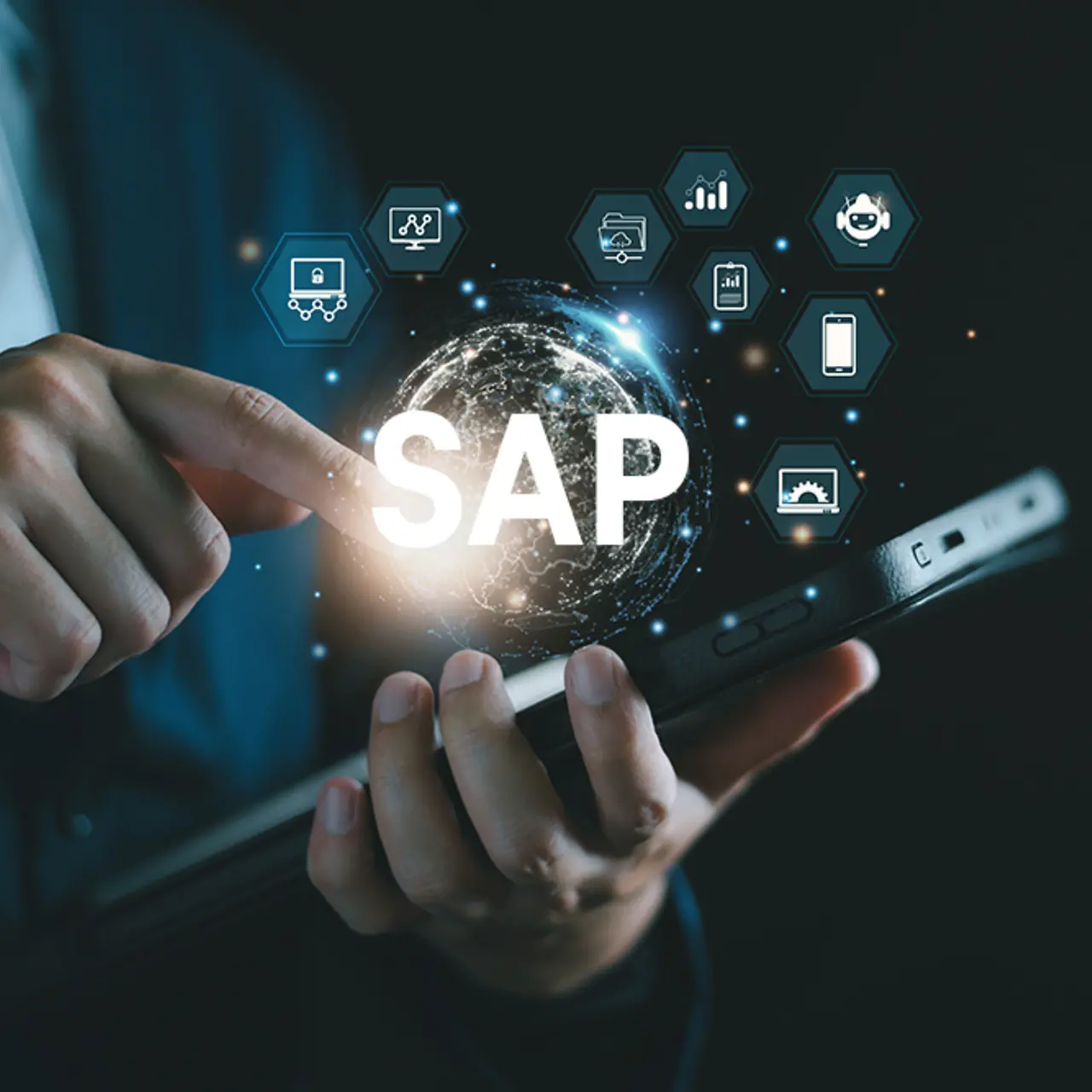 Icons von Geschäftsprozessanwendungen auf dem Bildschirm eines Smartphones