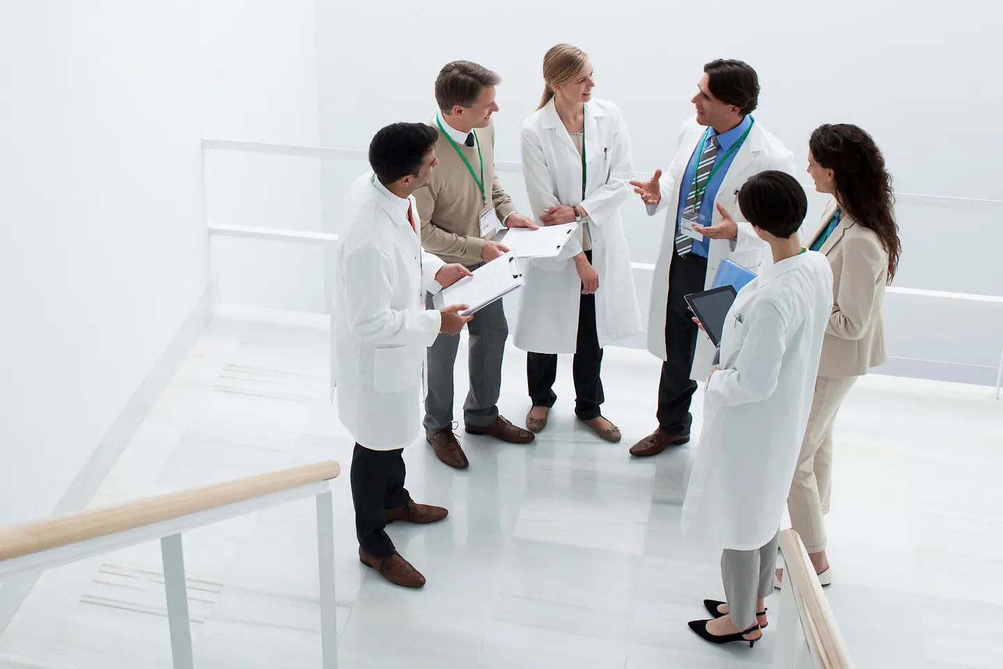 Medical staff talking in the corridor of a hospital