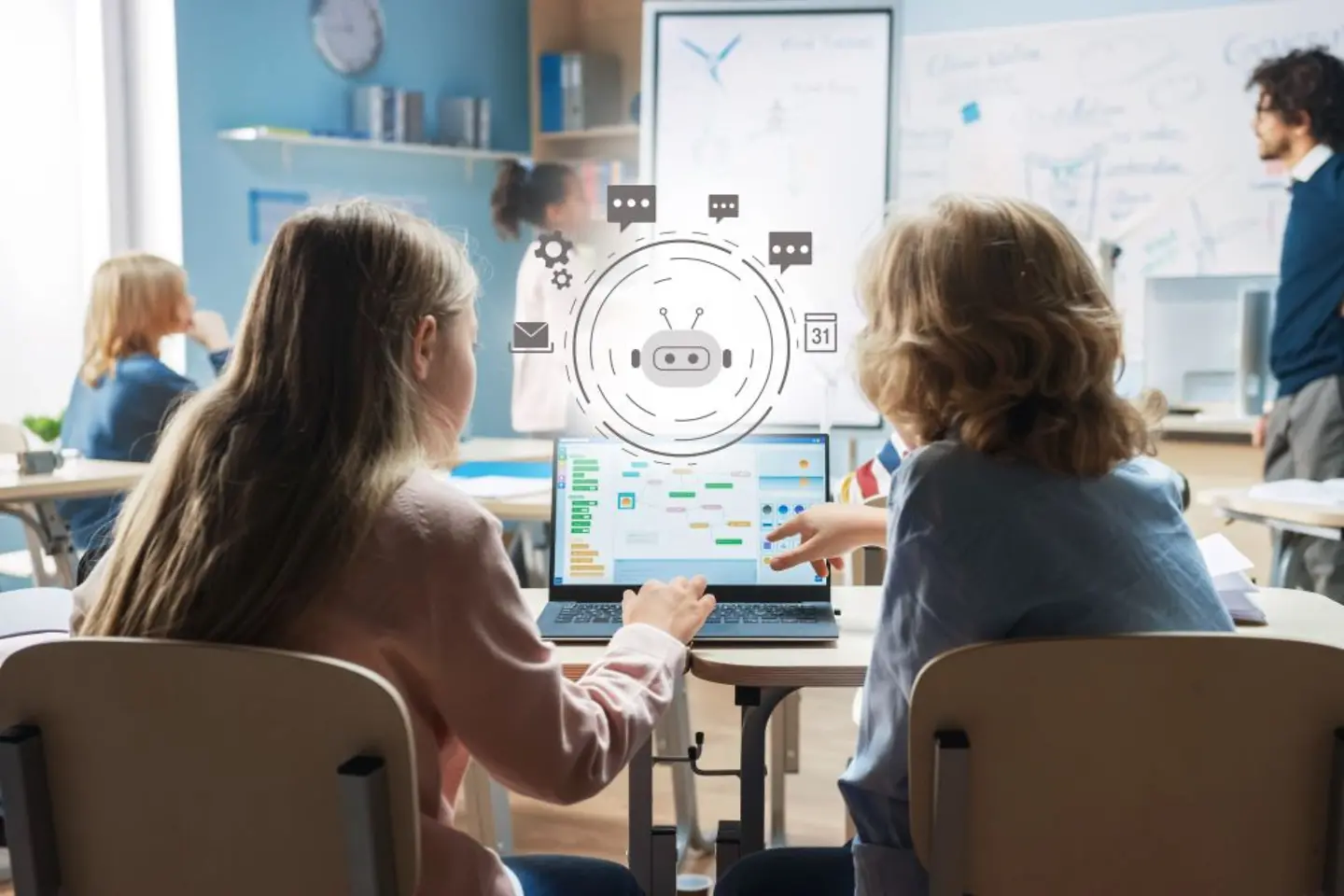 Pupils using DeutschlandGPT on a laptop at school