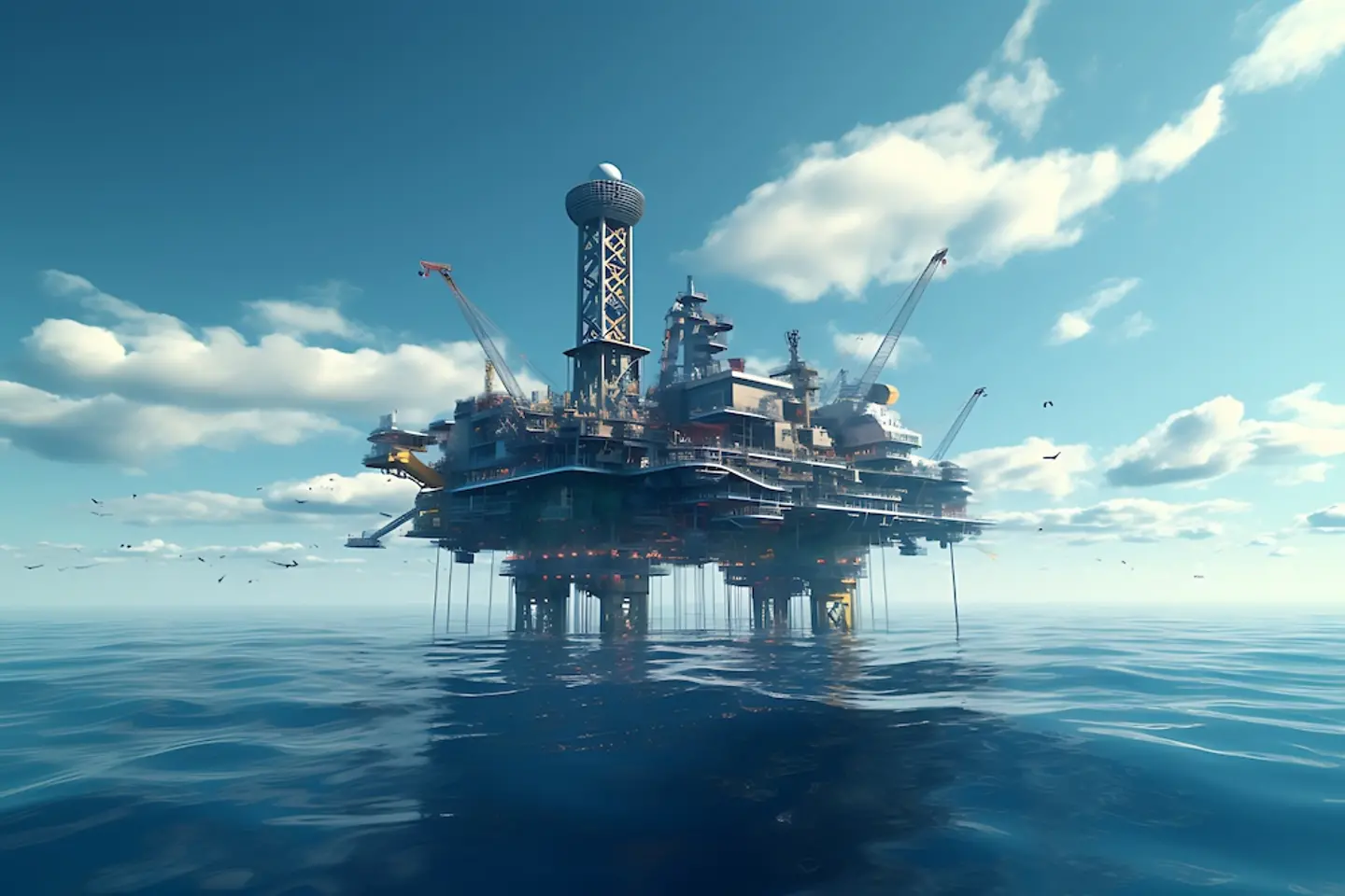 Petroleum drilling rig, offshore drilling rig during sunset