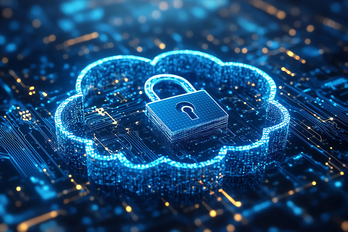 Abstract cloud icon with a secure padlock