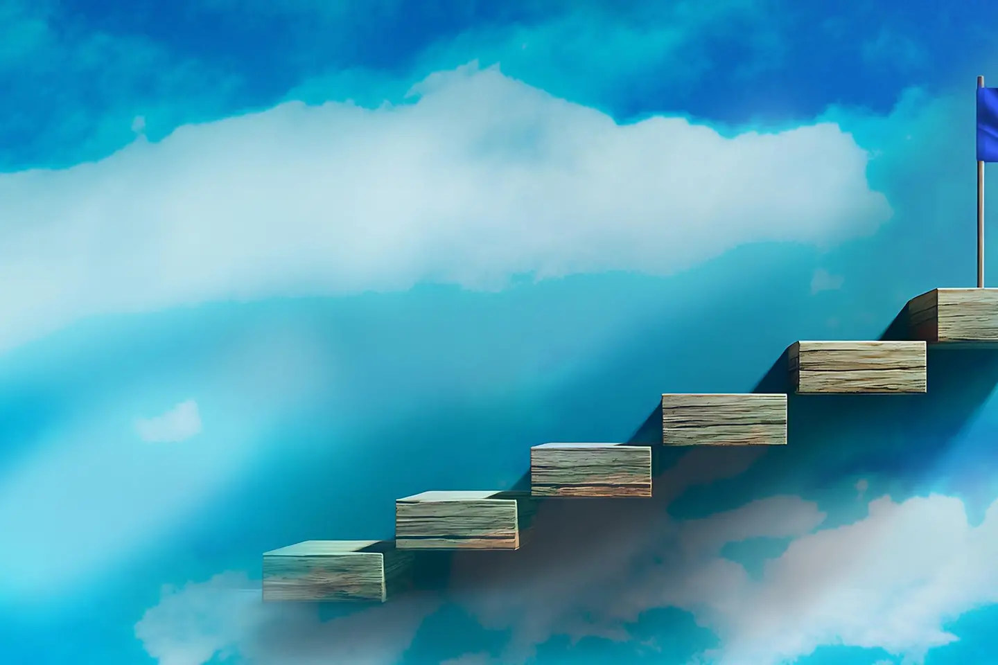 Wooden Steps Leading to Success Goal, European Flag, Achievement Progress Concept 