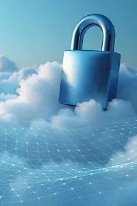 AI-generated image - Silver lock sitting atop clouds, image AI-generated