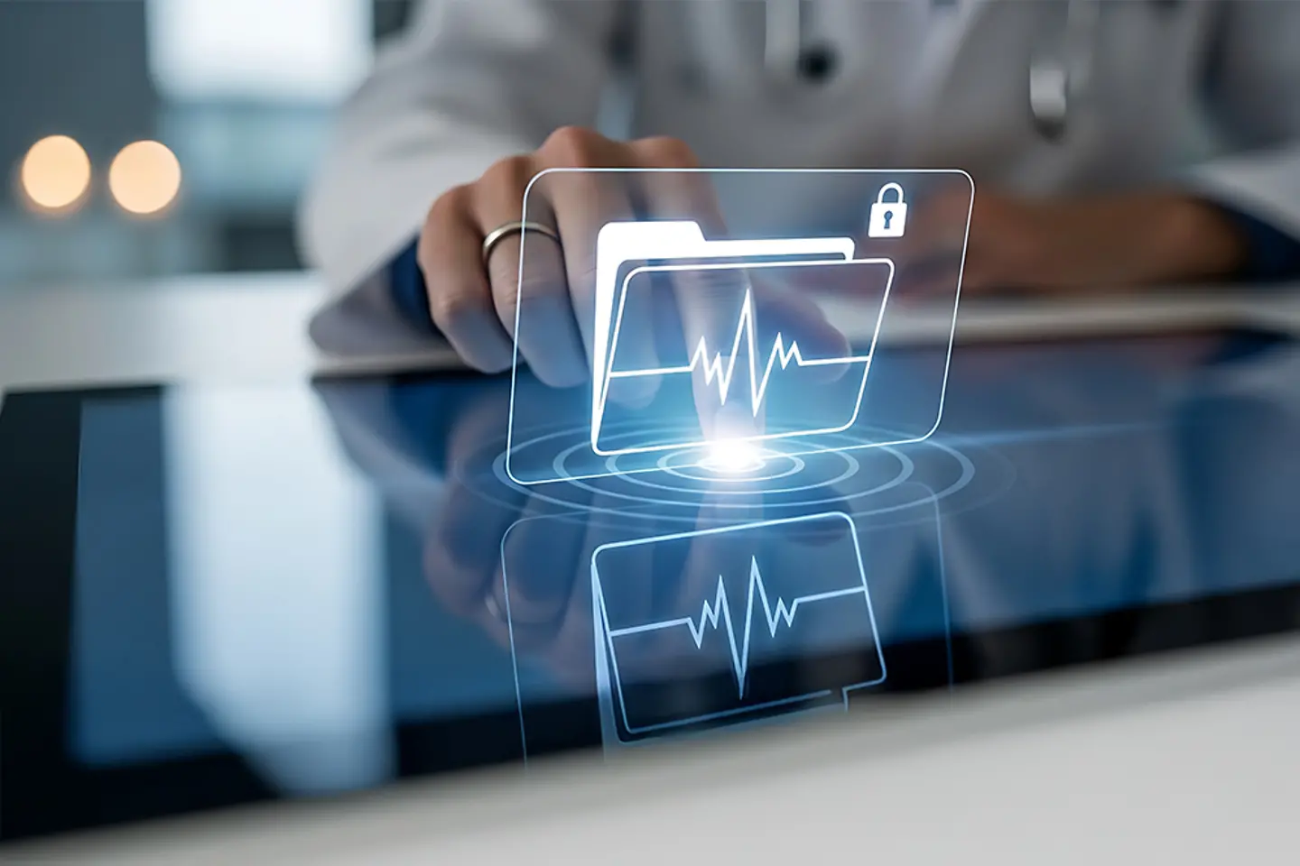 Door AI gegenereerde afbeelding - Afbeelding van een arts die een digitaal scherm gebruikt