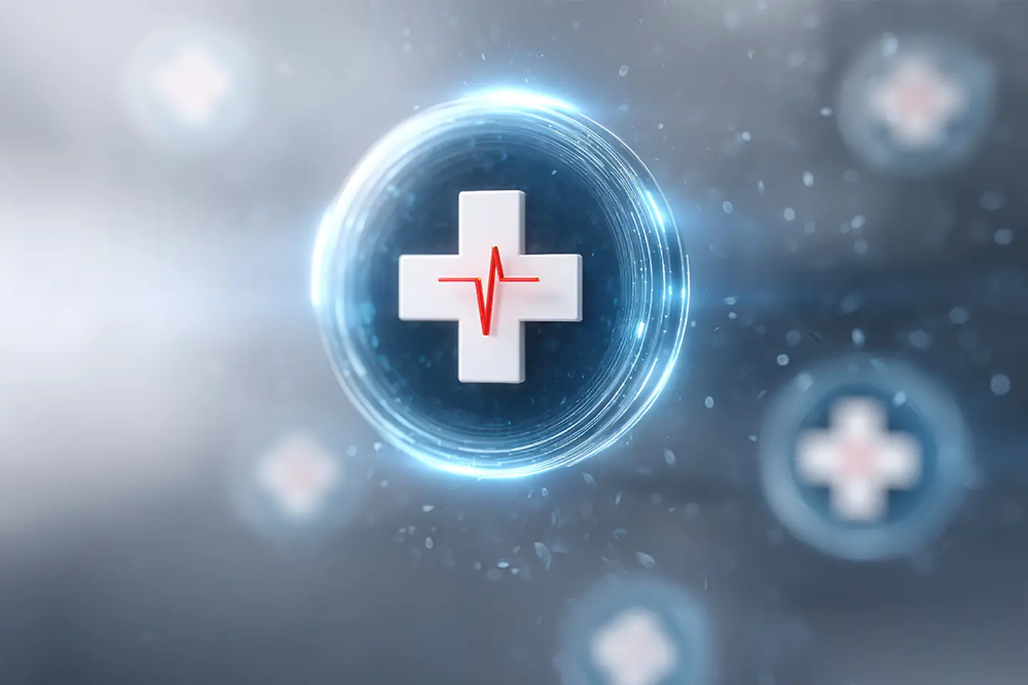 Door AI gegenereerde afbeelding - Afbeelding van een wit kruis in een blauwe cirkel met een rode curve op het ECG