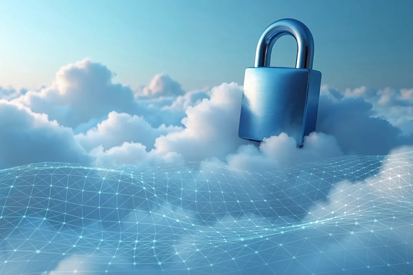 Imagen generada por IA - Candado plateado sobre nubes, imagen generada por IA