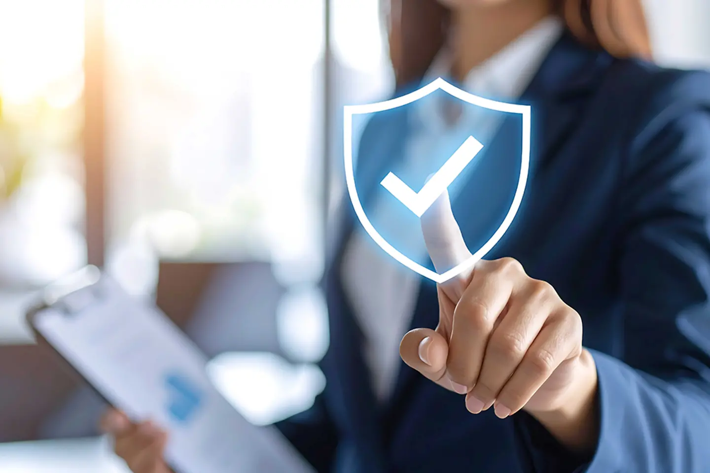 Woman tipping on security sign (AI generated image)