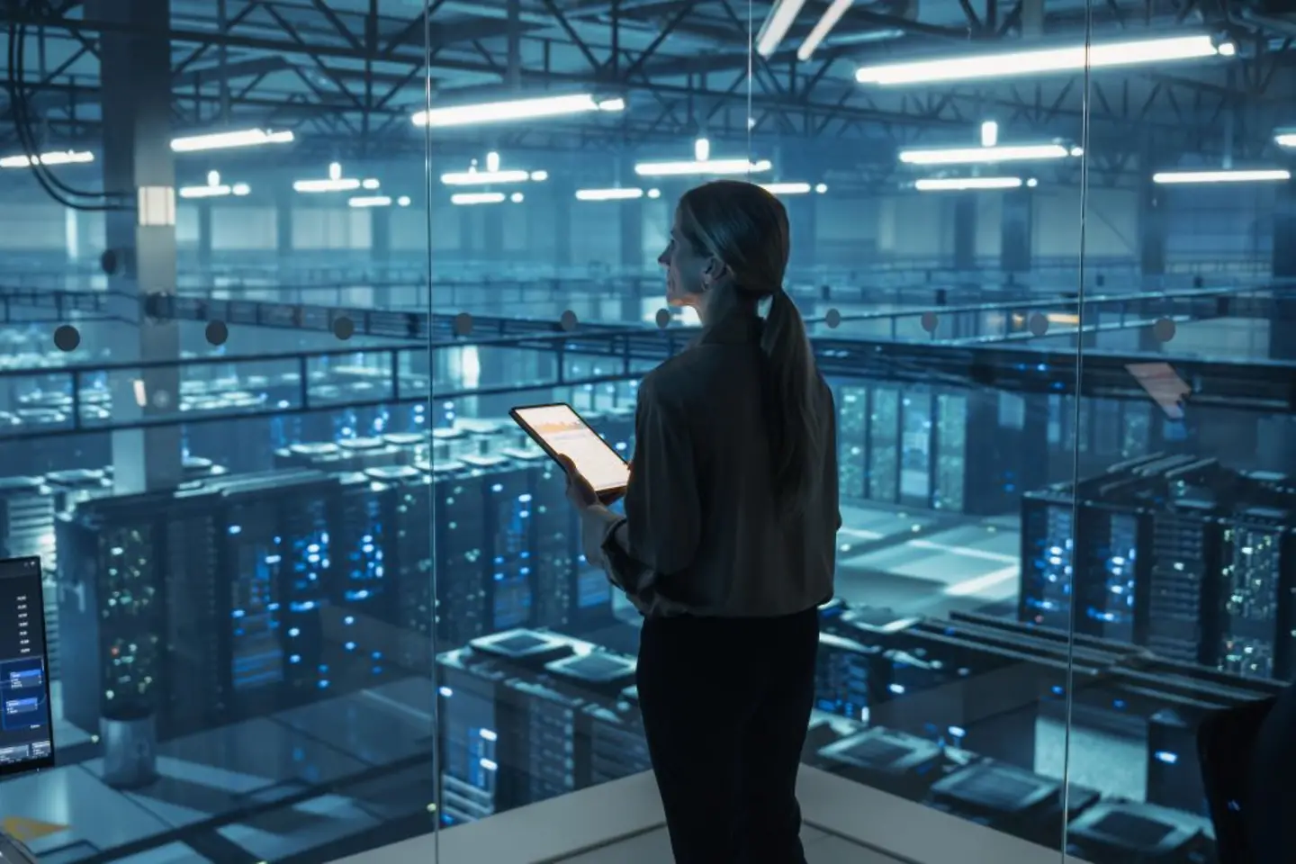 Cyber security expert standing in a data center