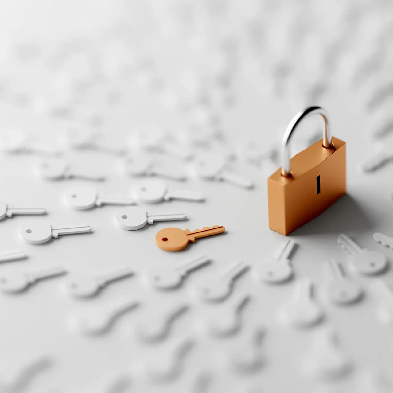 Kupfer Schloss mit vielen Schlüsseln umgeben.