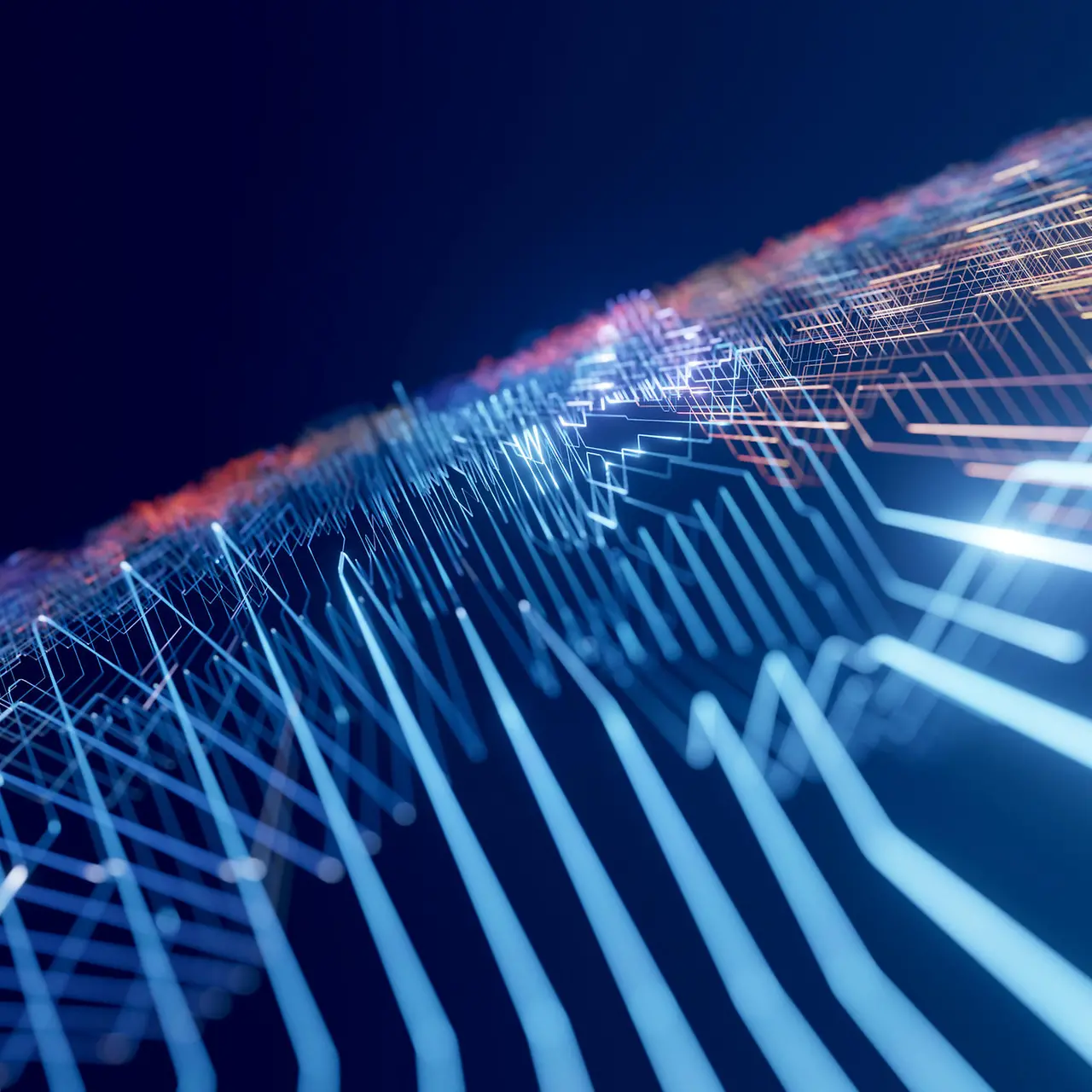 Blaue und orangene Linien in einer Matrix