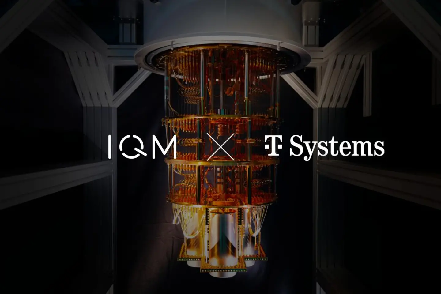 Darstellung eines Quantencomputer mit IQM und T-Systems Logo