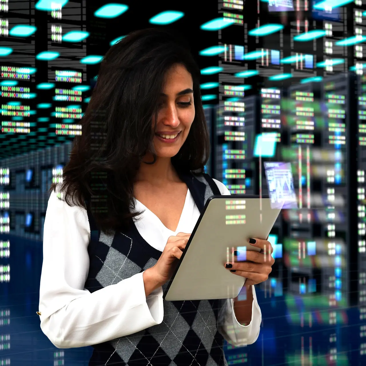 Eine Frau schreibt auf einem Tablet