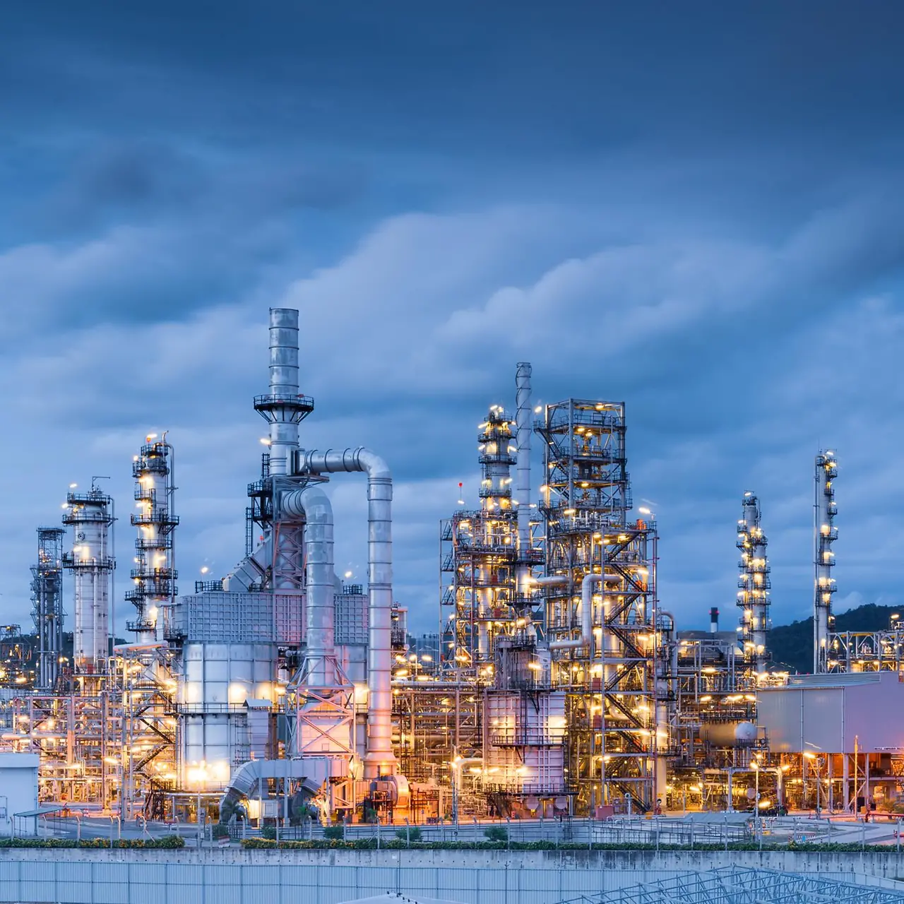 Chemical factory at dusk