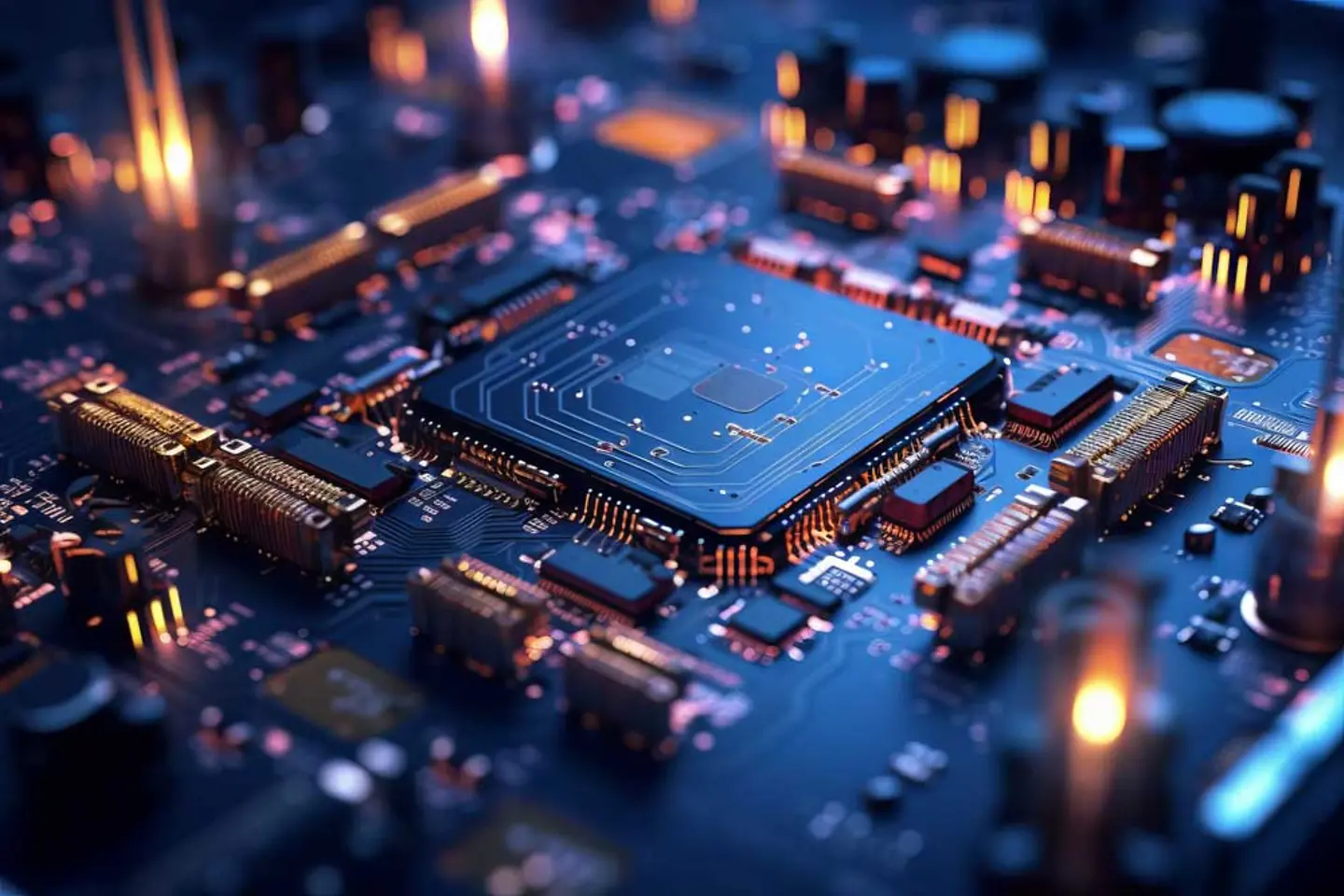 Detaillierte Ansicht einer Computer-Hauptplatine mit ihren Komponenten